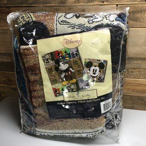 NEW Disney Mickey Mouse Woven Tapestry Pillow & Throw Comic Design
